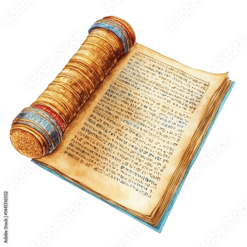 watercolor of Babylonian Golden Manuscripts, vector, isolated on a white background.