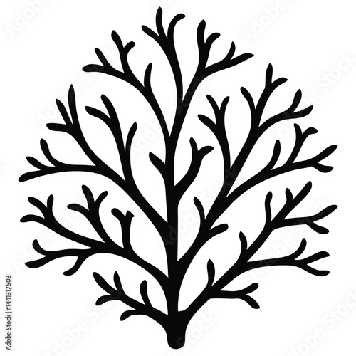 A stark black silhouette of a branching coral vector Art & Illustration