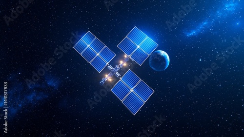 Spacecraft Orbiting Earth At Night