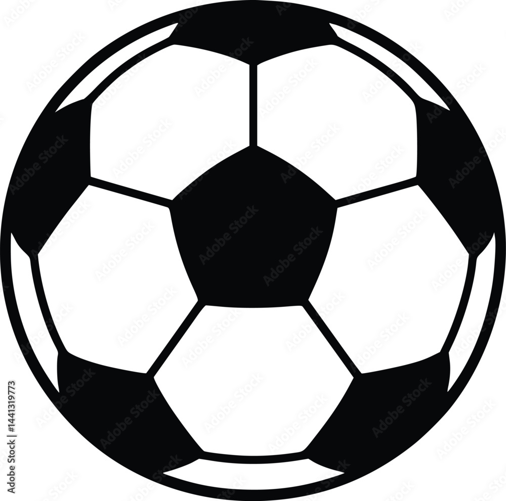 Black and white bold vector of a soccer ball, isolated on white background.
