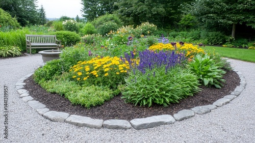 Vibrant Summer Garden with Yellow and Purple Flowers