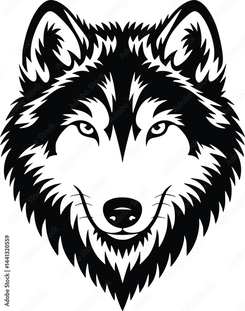 Fototapeta premium Black and white bold vector of a arctic wolf, isolated on white background.