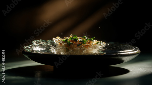 Layered dish in mid-air