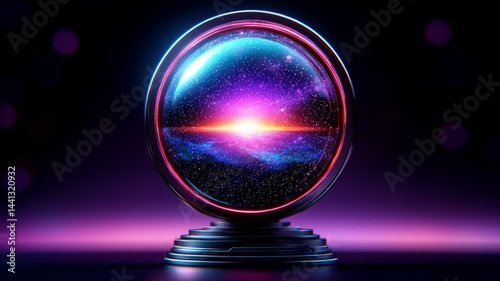 A Futuristic Sphere Displaying A Vibrant Galaxy In A Dark Environment
