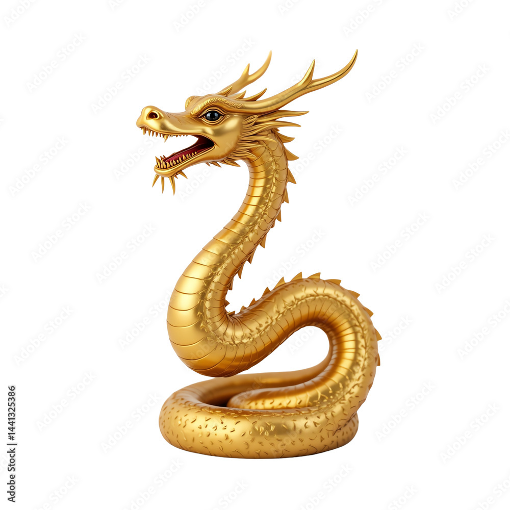 Fototapeta premium Golden dragon statue symbolizing power and luck.