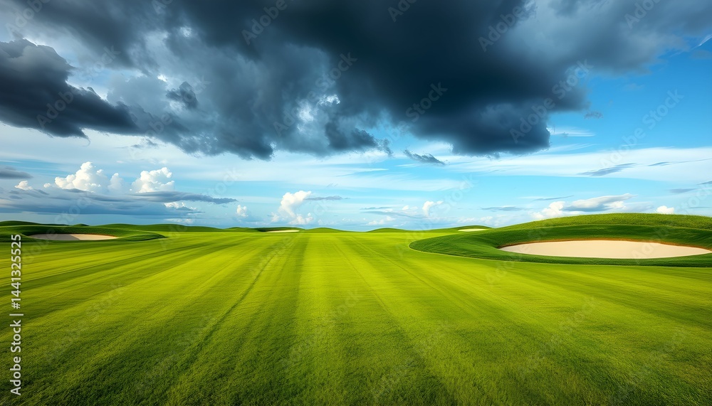 Obraz premium Scenic Golf Course Under a Dramatic Sky