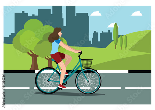 Illustration people rides a sports bike on a park road with friend, Vector Illustration