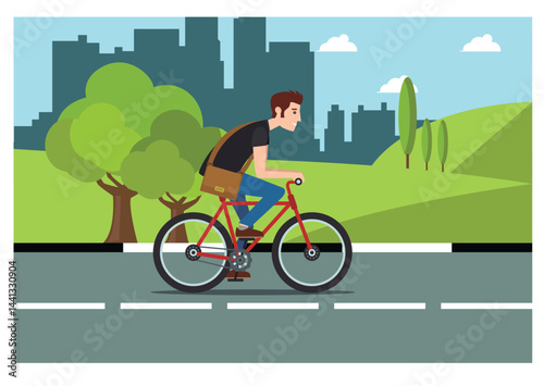 Illustration people rides a sports bike on a park road with friend, Vector Illustration