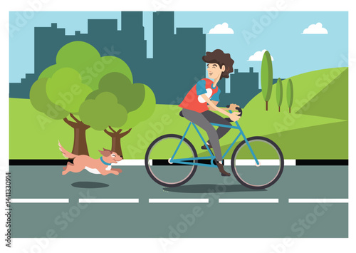 Illustration people rides a sports bike on a park road with friend, Vector Illustration