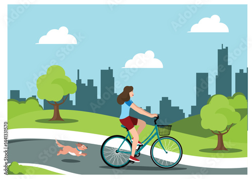 Illustration people rides a sports bike on a park road with friend, Vector Illustration