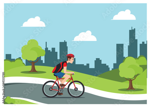 Illustration people rides a sports bike on a park road with friend, Vector Illustration