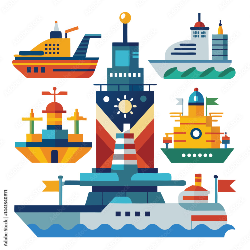Naklejka premium Battleship icon set isolated on white