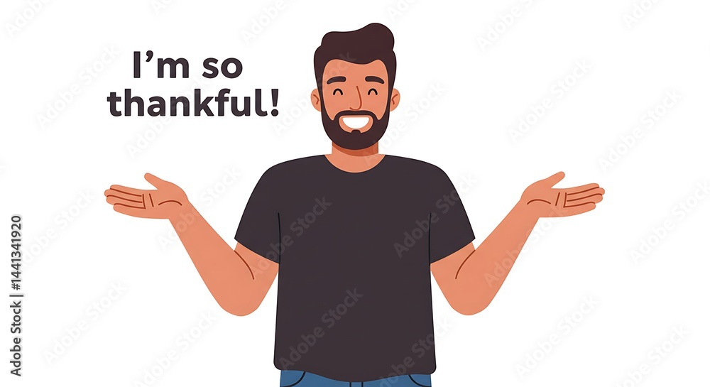Man Expressing Gratitude with Open Arms and Thankful Message Man Expressing Gratitude with Open Arms and Thankful Message