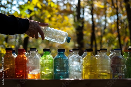 Dispose of the plastic bottles in the bin, and clean the environment photo