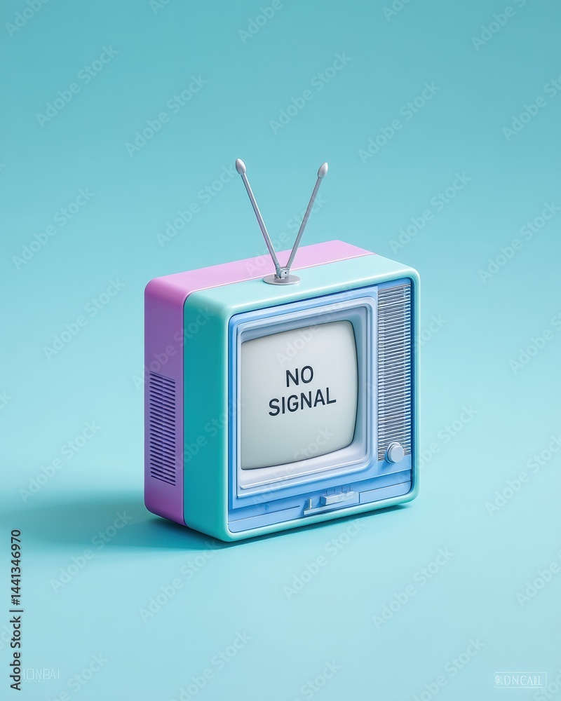 Obraz premium Retro Tech Nostalgia Vintage Pastel TV Displaying Disconnected Communication - Minimalist Digital Disruption and Aesthetic Connectivity Breakdown