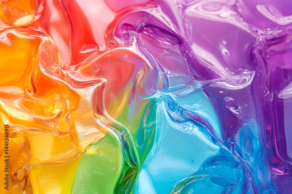 Obraz premium Stunning molten glass texture with vibrant rainbow refraction, isolated on white. Perfect for creative projects, backgrounds, and artistic designs. High-quality, detailed, and eye-catching