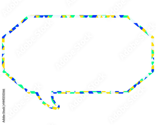 ステンドグラス風吹き出し　三角形模様　細長い八角形