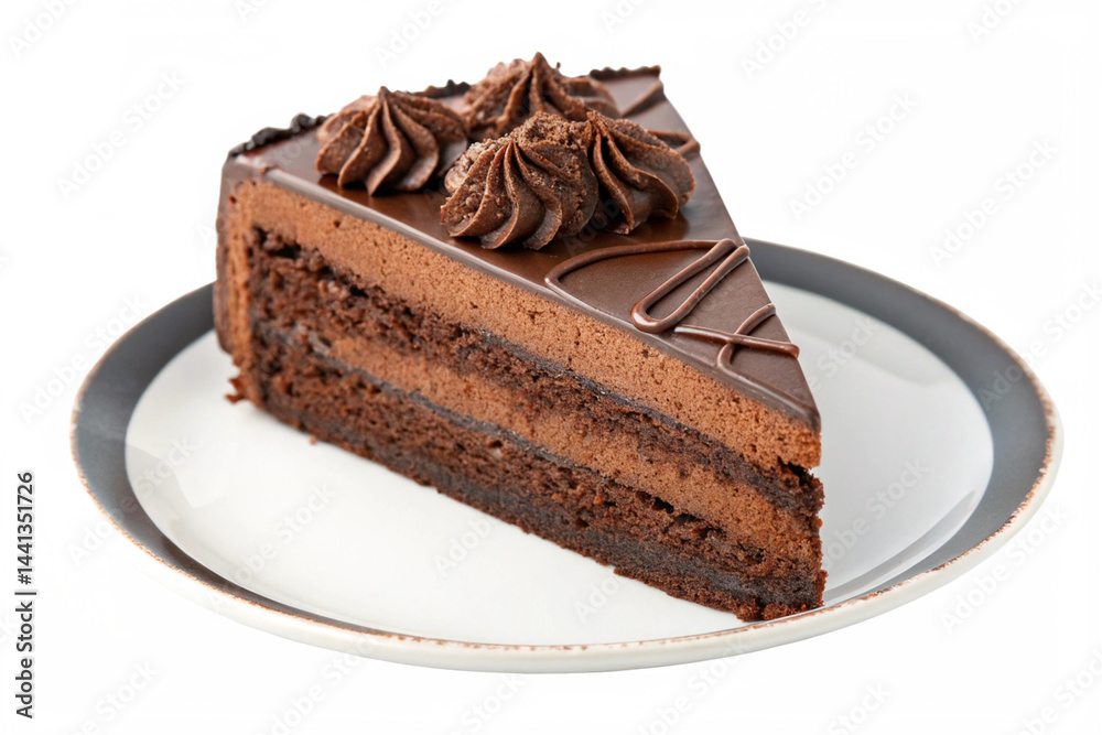Chocolate cake slice, isolated on transparent background. Patisserie bakery pastry shop menu dessert, vibrant colorful classic delicacy on plate - generated by ai Chocolate cake slice, isolated on transparent background. Patisserie bakery pastry shop menu dessert, vibrant colorful classic delicacy on plate - generated by ai