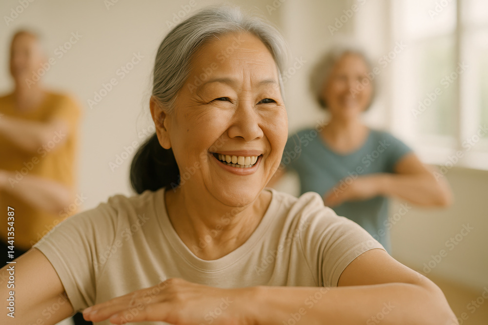 Joyful seniors engaging in group fitness exercise, promoting active lifestyle and well being Joyful seniors engaging in group fitness exercise, promoting active lifestyle and well being
