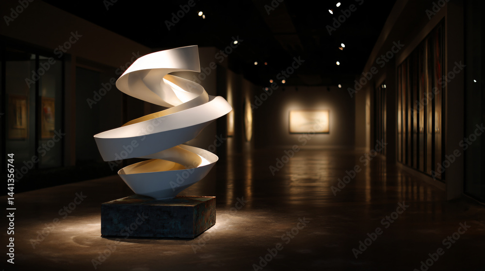 Modern spiral sculpture in a contemporary gallery space.