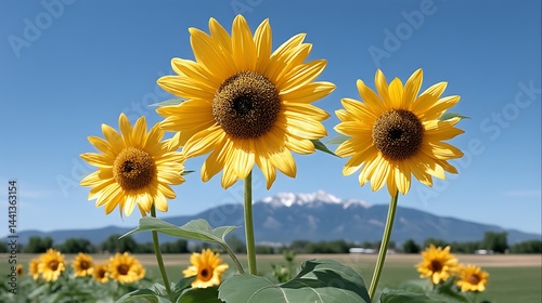 Obraz na płótnie Sunny Sunflowers Mountain Majesty. w salonie
