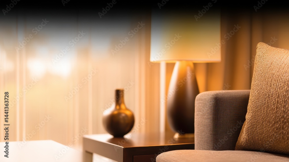 Cozy living room setting with elegant furniture, soft lighting, and warm ambiance