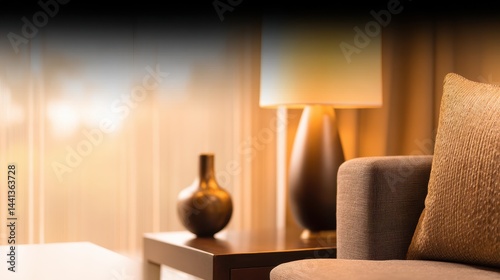 Obraz na płótnie Cozy living room setting with elegant furniture, soft lighting, and warm ambiance w salonie