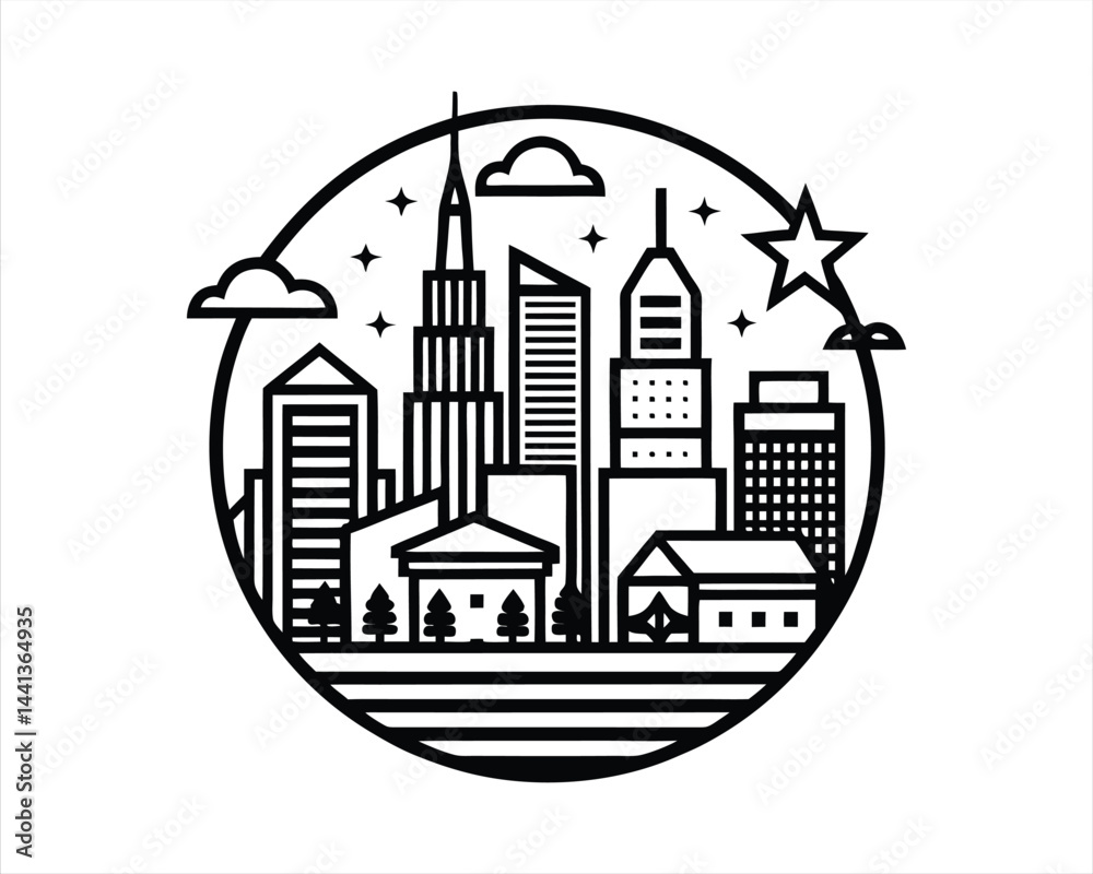 Naklejka premium Raleigh Skyline Vector Illustration – Black and White City Silhouette