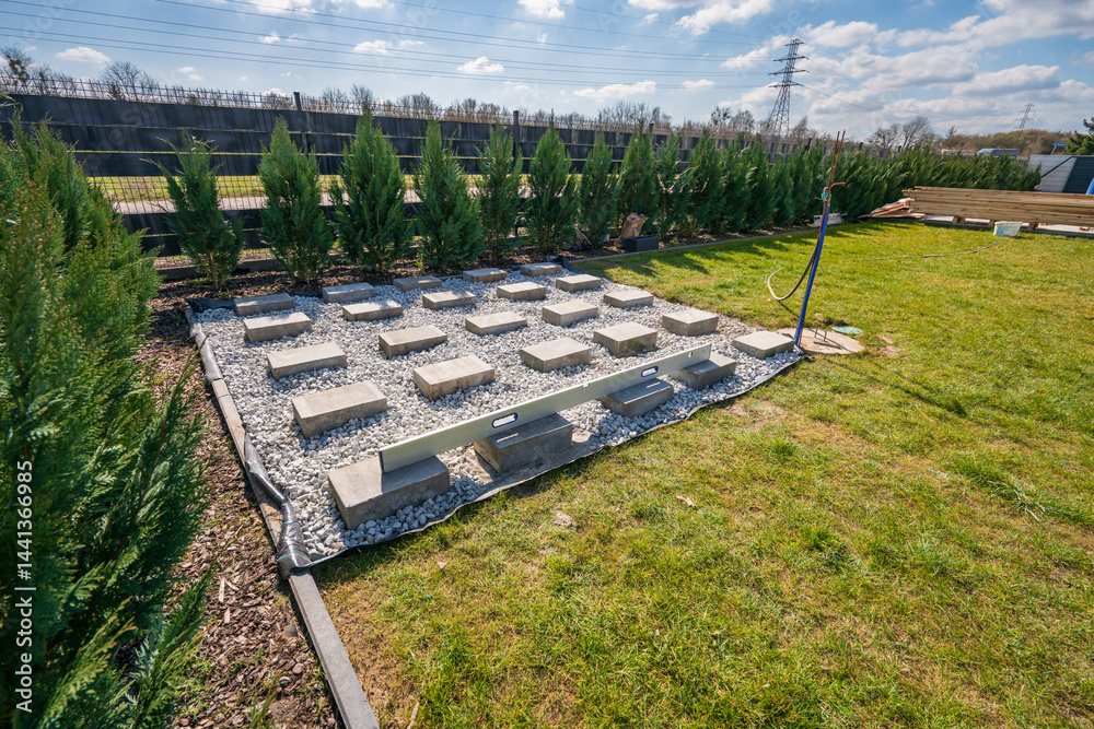 Concrete block foundation for wooden garden shed