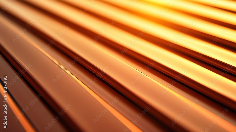 Abstract close-up of metallic surface with warm orange tones and light reflections, creating depth