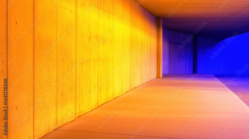Modern architectural corridor with vibrant lighting showcasing abstract design elements