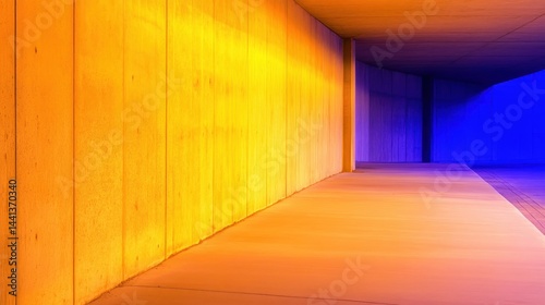 Obraz na płótnie Modern architectural corridor with vibrant lighting showcasing abstract design elements w salonie