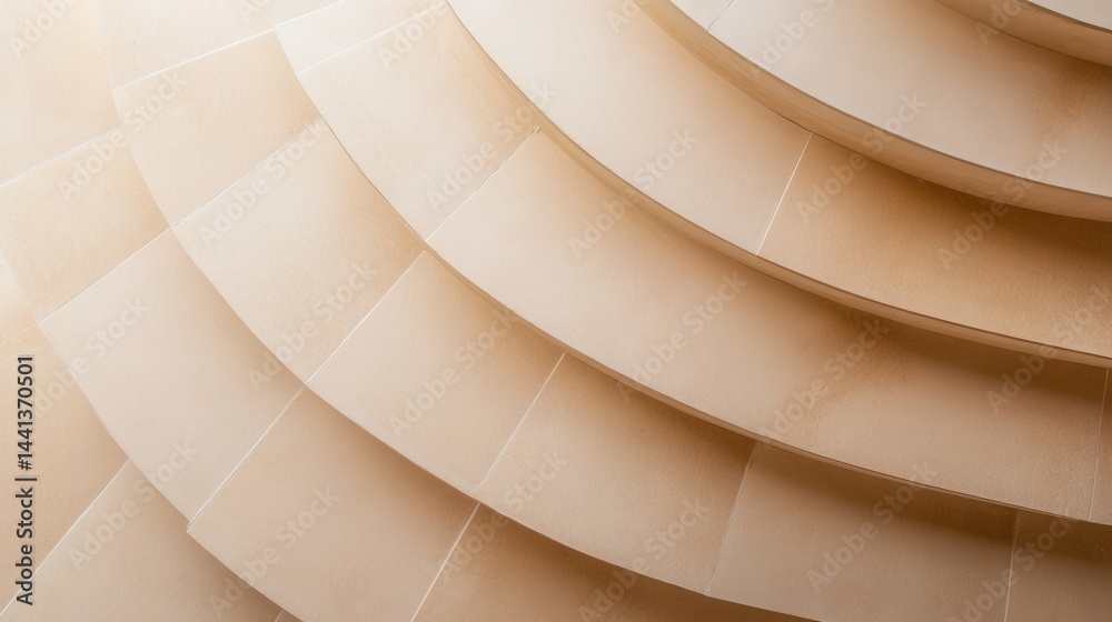 Elegant spiral staircase with smooth beige steps, softly lit background enhancing architectural beauty