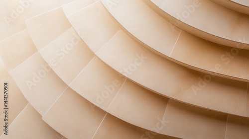 Elegant spiral staircase with smooth beige steps, softly lit background enhancing architectural beauty