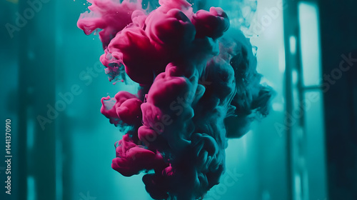Abstract pink purple teal flower cluster