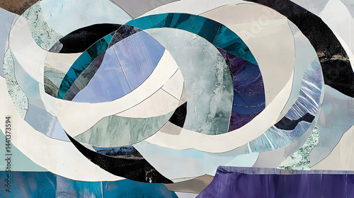 Abstract swirling fluid art teal blue white