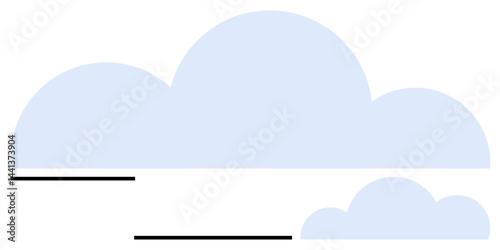 Two soft blue clouds of different sizes paired with black horizontal lines. Ideal for weather, sky, travel, cloud computing, data storage, minimalism, simple landing page