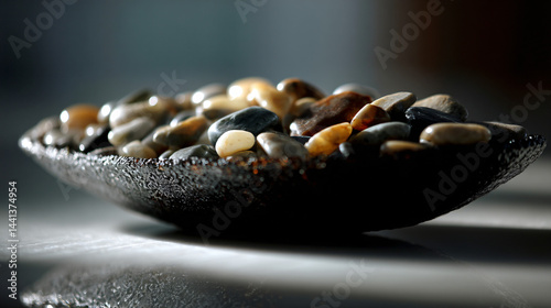 Obraz na płótnie Oval decorative bowl filled with smooth stones. w salonie