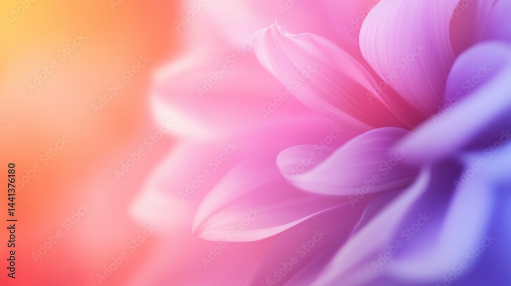 Vibrant close-up of a flower's petals in soft pink and purple hues against a blurred background