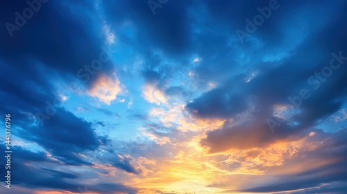 Obraz na płótnie Stunning sunset over a tranquil sky with vibrant colors and dramatic cloud formations w salonie