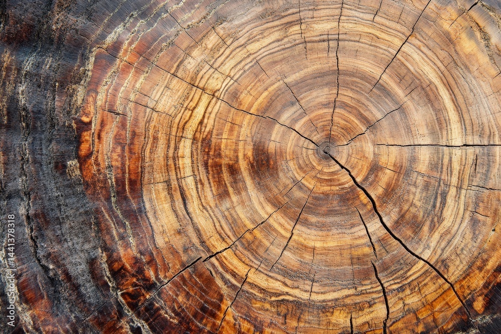 Fototapeta premium Close-up view of a textured tree trunk cross-section.