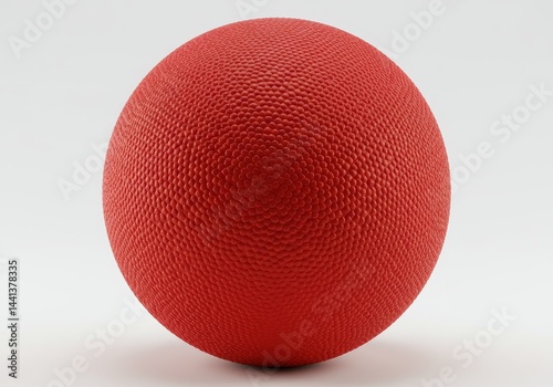 Isolated red dodgeball with textured surface against a plain white background in studio shot