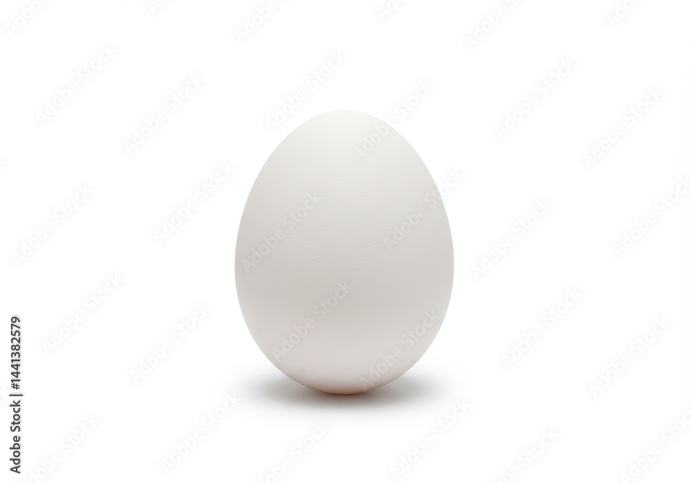 A single white egg standing upright on a plain white surface in a studio setting with soft lighting A single white egg standing upright on a plain white surface in a studio setting with soft lighting