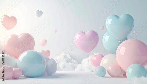 艶感のあるハートのバルーン（パステルカラー）