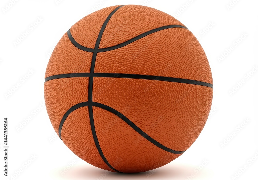 Fototapeta premium A single orange basketball with black lines on a plain white background in a studio setting