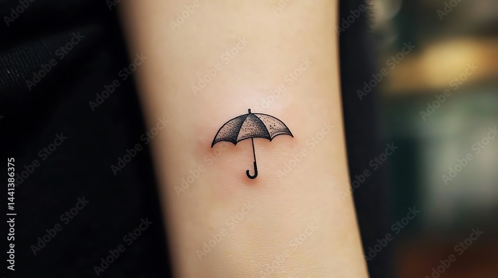 Obraz premium A tattoo of a black umbrella on a person's arm