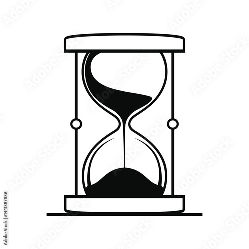 Black silhouette of hourglass vector illustration, symbolizing the passage of time in a modern style.