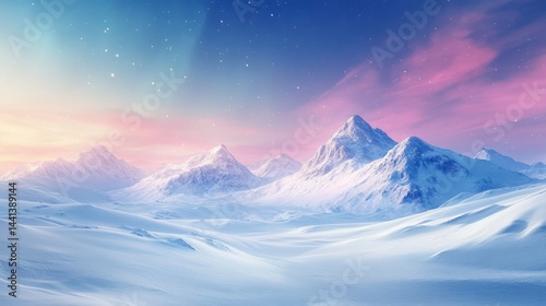Wallpaper Mural Breathtaking winter mountain landscape with snow-covered peaks under colorful twilight sky and clear icy plains in a cold Arctic environment Torontodigital.ca