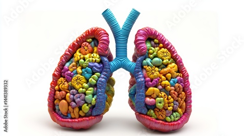 Colorful Rainbow 3D Vector of Human Lungs on White Background