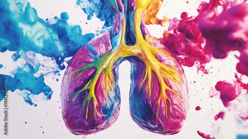 Colorful Rainbow 3D Vector of Human Lungs on White Background